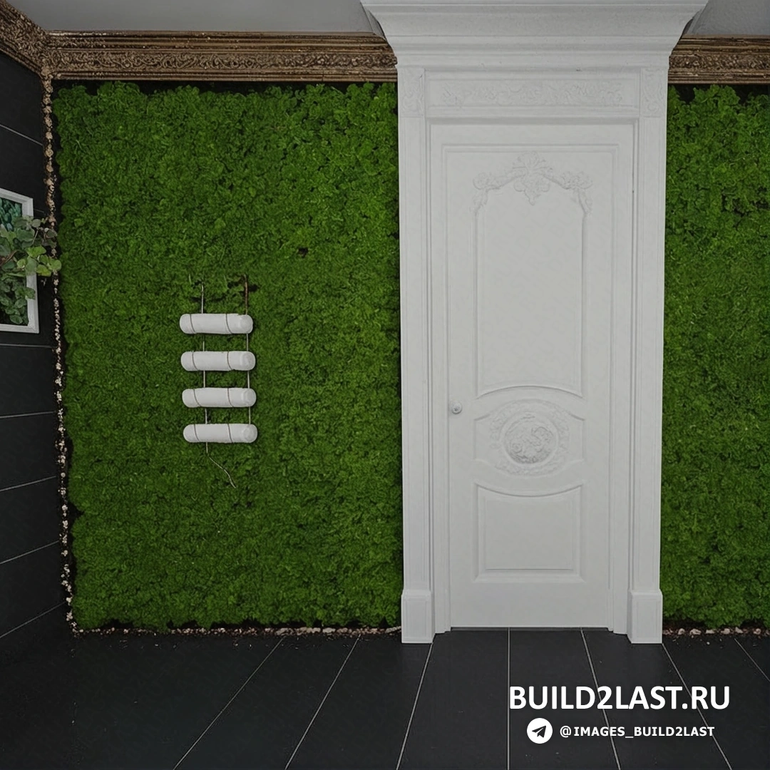 Минималистичный холл с колоннами и вертикальным озеленением